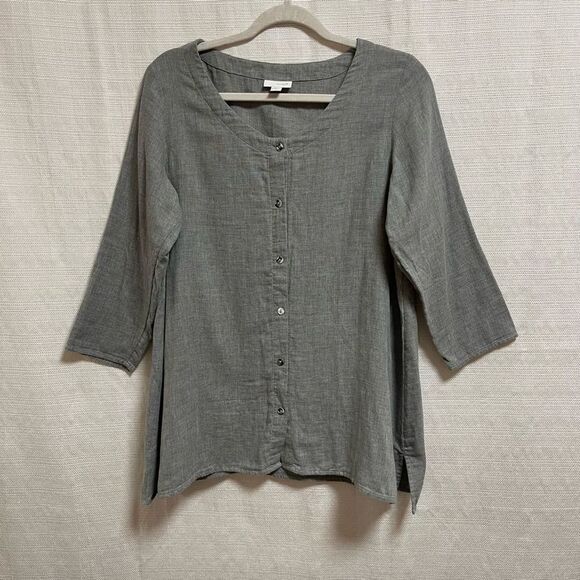 J Jill Pure Jill Cotton Button Up Gray Top Blouse - Picture 1 of 9